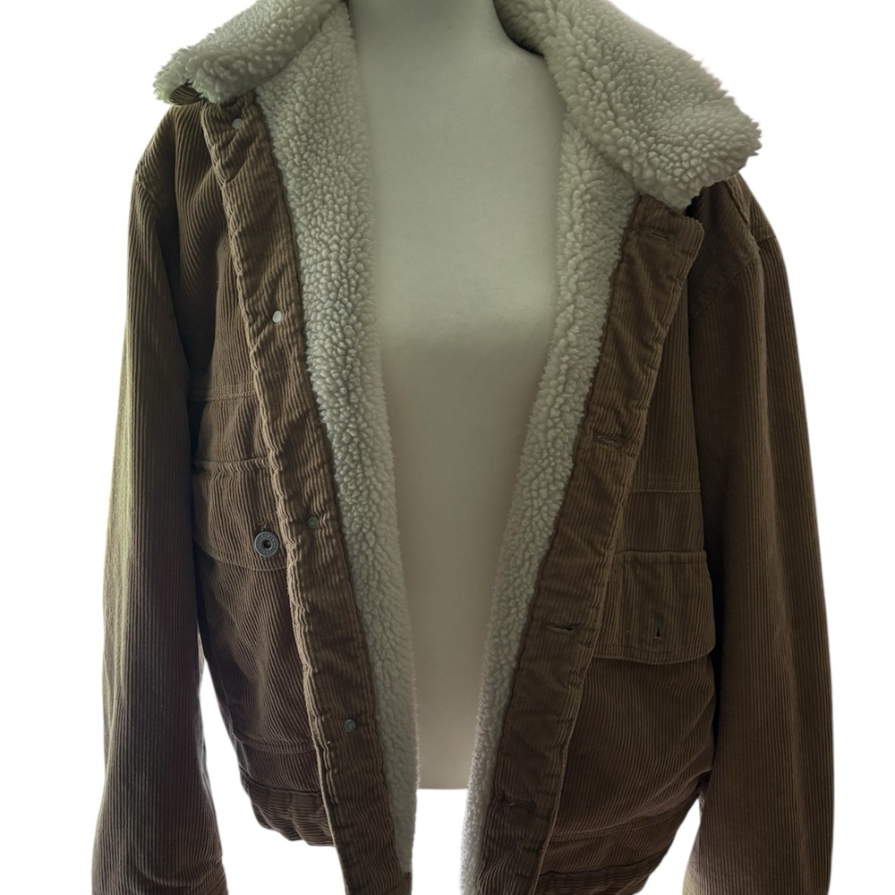 H&M Cream Sherpa-Lined Corduroy Jacket with Tan Exterior